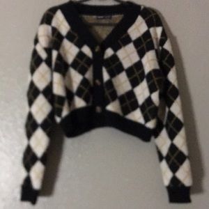 checkerboard sweater/ cardigan
